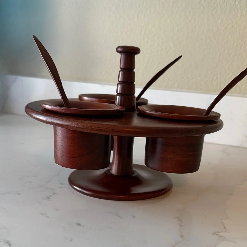 Vintage Mid Century Wooden Condiment Holder